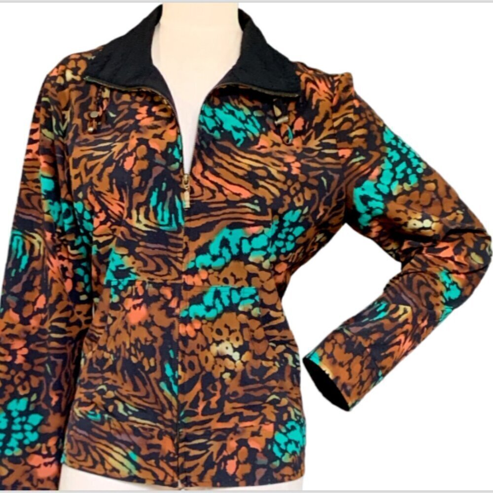 Chico's Zenergy Full Zip Jacket Colorful Tiger Animal Print Sz 2 (L/12) #87A - Picture 2 of 8